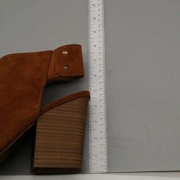 Express Womens Ankle Boot Mule Sandals Brown Faux Suede Side Zip High Heel 10 - Picture 7 of 9